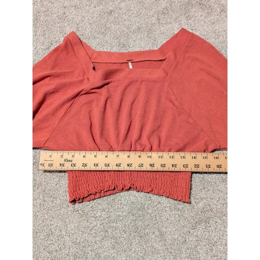 Free People Smocked Waist Orange Blouse Womens size small